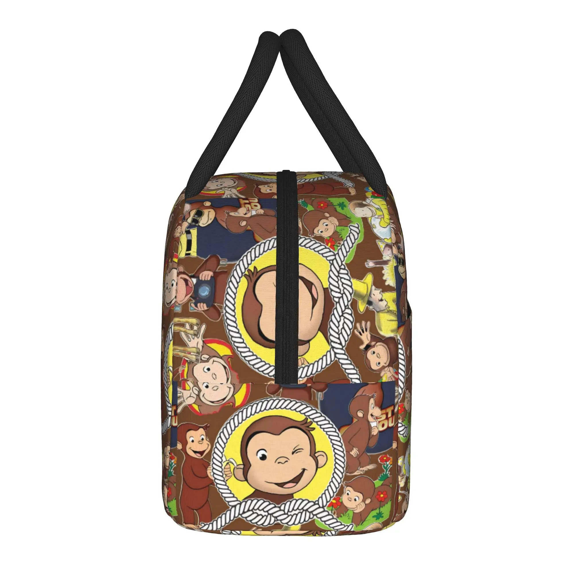 Halloween Curious George Checkered Lunch Bag Kawaii Lunch Box For Men Picnic Insulated Cooler Bag Oxford Designer Tote Food Bags