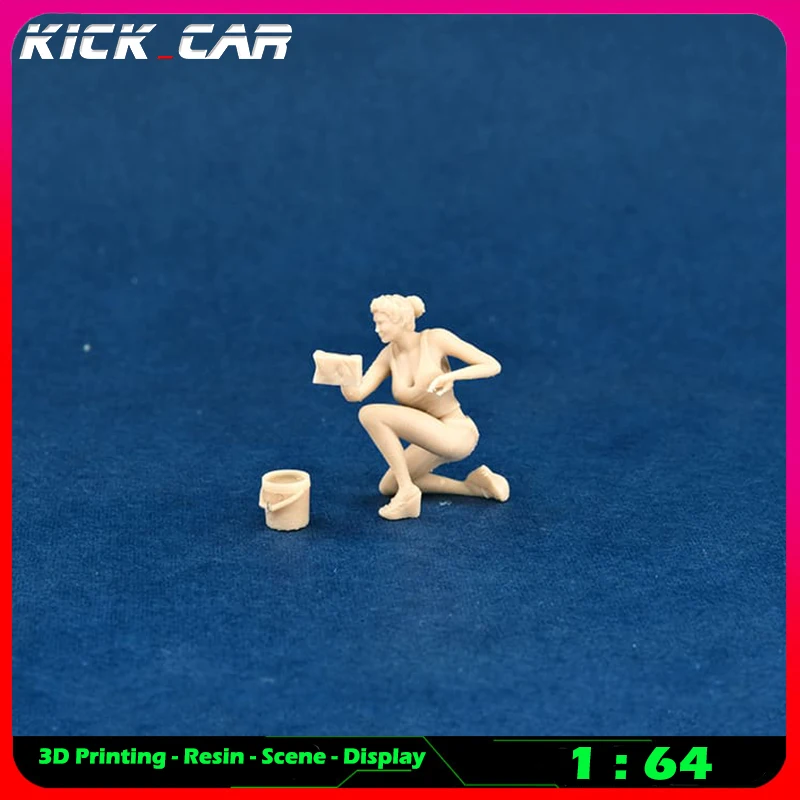 Kickcar 1/64 Car Wash Girls Model Car Diorama Uncolored Resin Garage Scene Figure Decoration Simulation Scene Toy