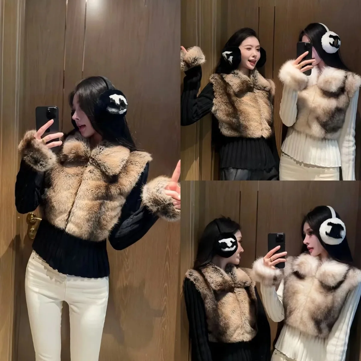 

Ia женское пальто с отложным воротником на молнии, вязаный свитер, кардиган, теплый топ, устойчивый к холоду, экологически чистый меховой лоскутный пальто, куртка, кардиган