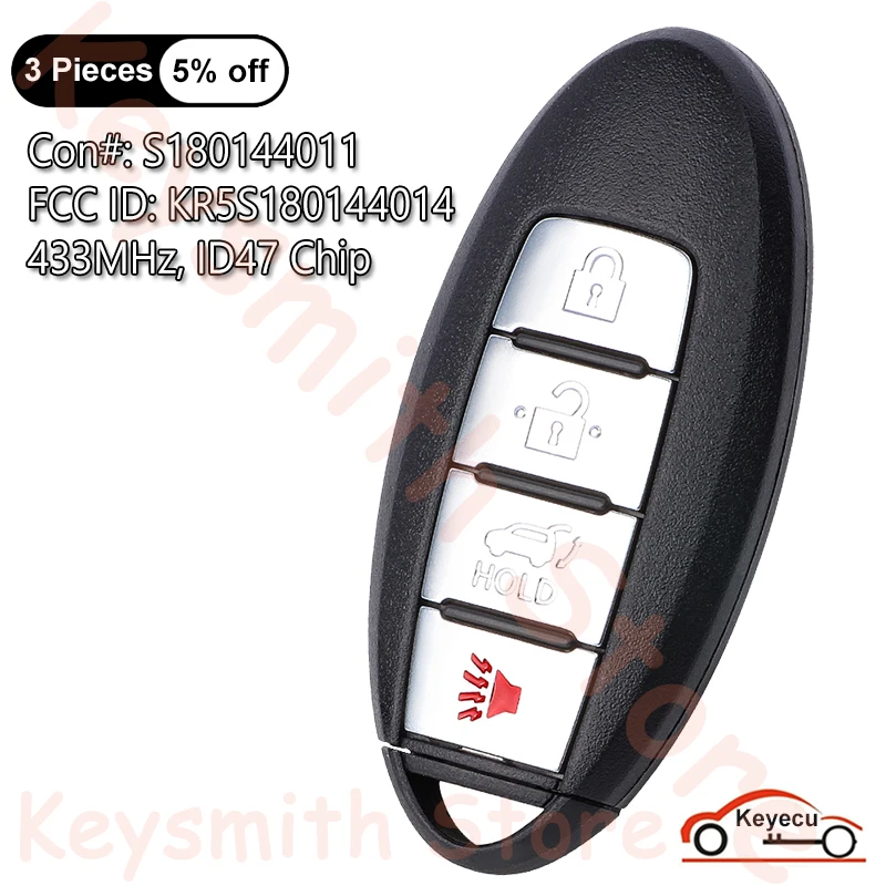 

KEYECU 4 кнопки 433 МГц ID47 чип для Infiniti JX35 2013 QX60 2014 2015 авто умный дистанционный брелок S180144011 FCC # KR5S180144014