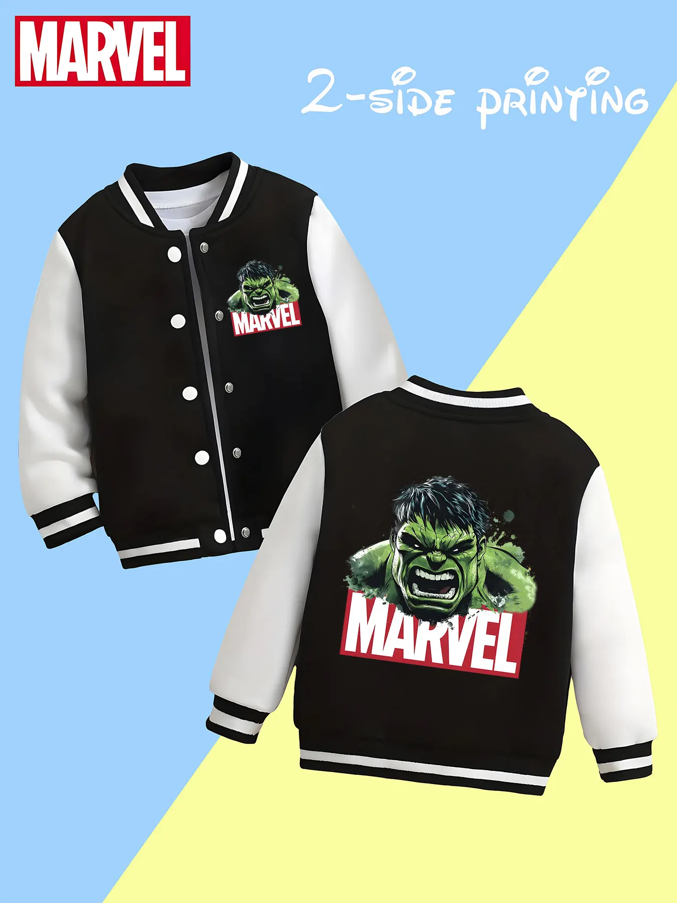 

MINISO Marvel Hulk personalized boys' baseball jacket - Hulk's domineering portrait print, double-sided to convey a sense of pow