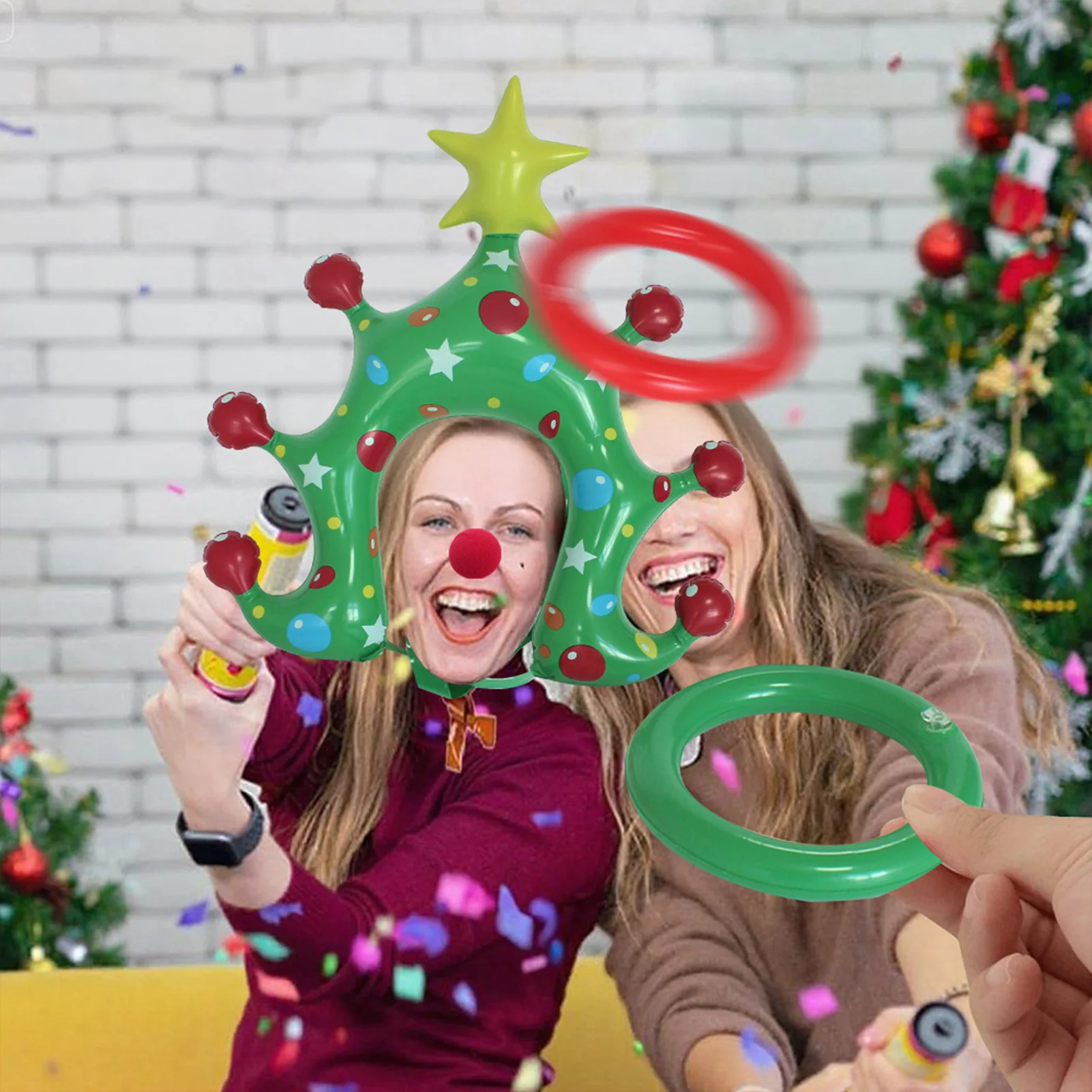 

PVC Inflatable Head Mounted Balloon Christmas Tree Inflatable Xmas Tree Balloon Headpiece for Christmas Costume Prop