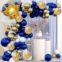 149PCS Blue Gold Balloon Arch Garland Set, Crown Foil Balloon, Birthday Party Anniversary Graduation Decoration Supplies
