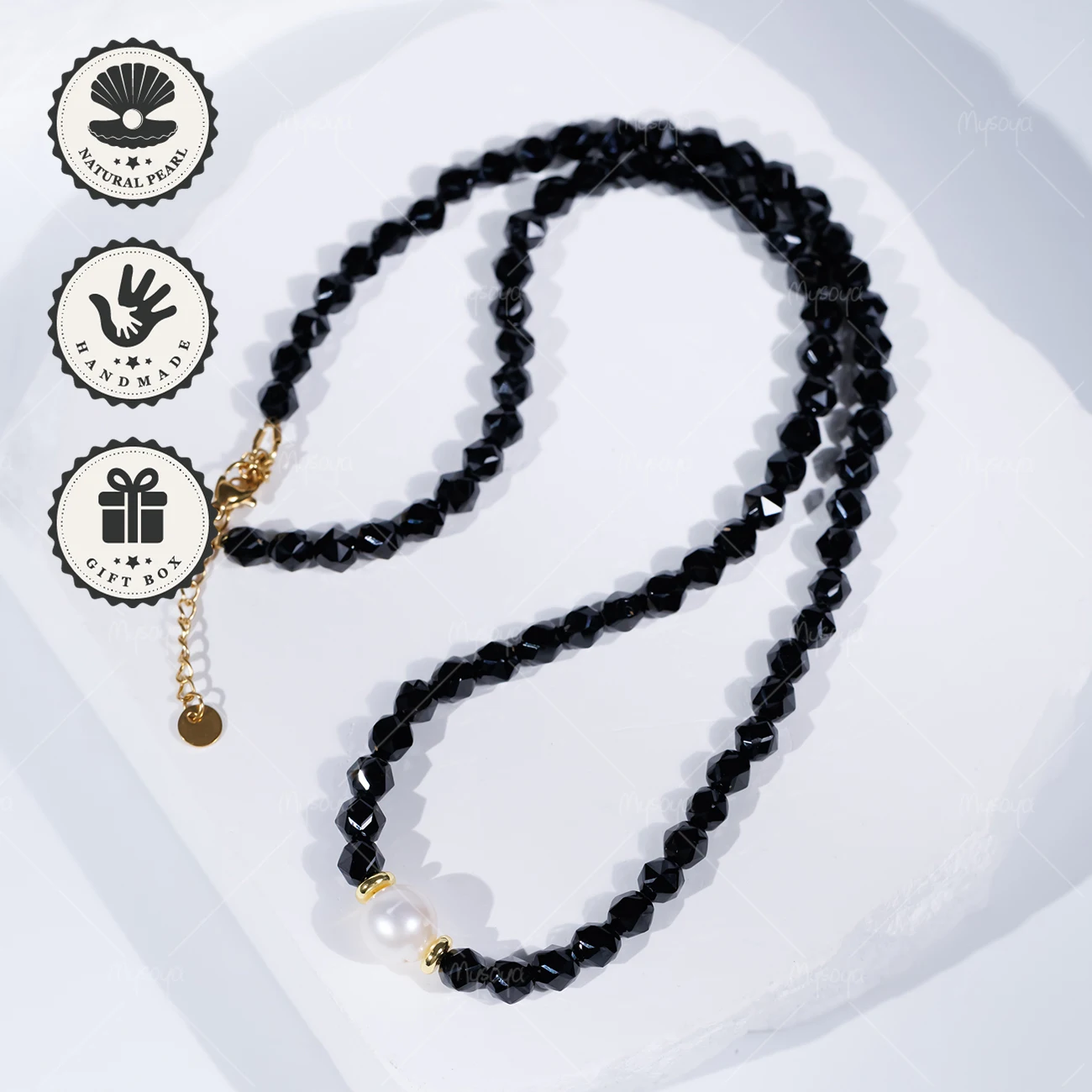 

Ожерелье MYSOYA из крупных жемчужин Эдисона 6 мм и 10-11 мм и черного оникса, подарок на день рождения, День святого Валентина, подарок на годовщину