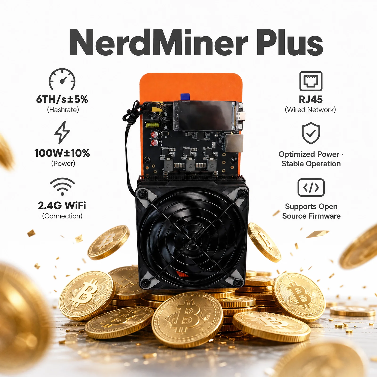 2026 New minerNerdQaxe++ Rev6.1 6TH/s Bitcoin Miner 100W SHA-256 BTC Solo Mining Machine WiFi Home Crypto Miner