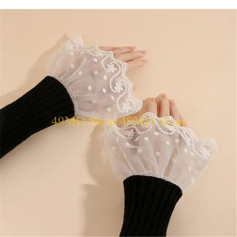 49MD Breathable Wrist Covers With Lace Patterns Sheer Nails Art Photo Props Comfortable Sheer Sleeves
