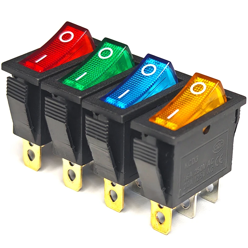 5pcs KCD3 Rocker Switch With LED ON OFF 16A 250V 220V 3 Pin 20A Small Light Cover Cap For Electric Rocket 220 Electronic-New
