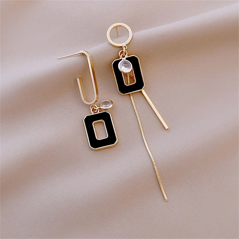 Vintage Acrylic Long Tassel Dangle Earrings For Women Personality Geometric Square Asymmetrical Earrings Korean Wedding Earrings