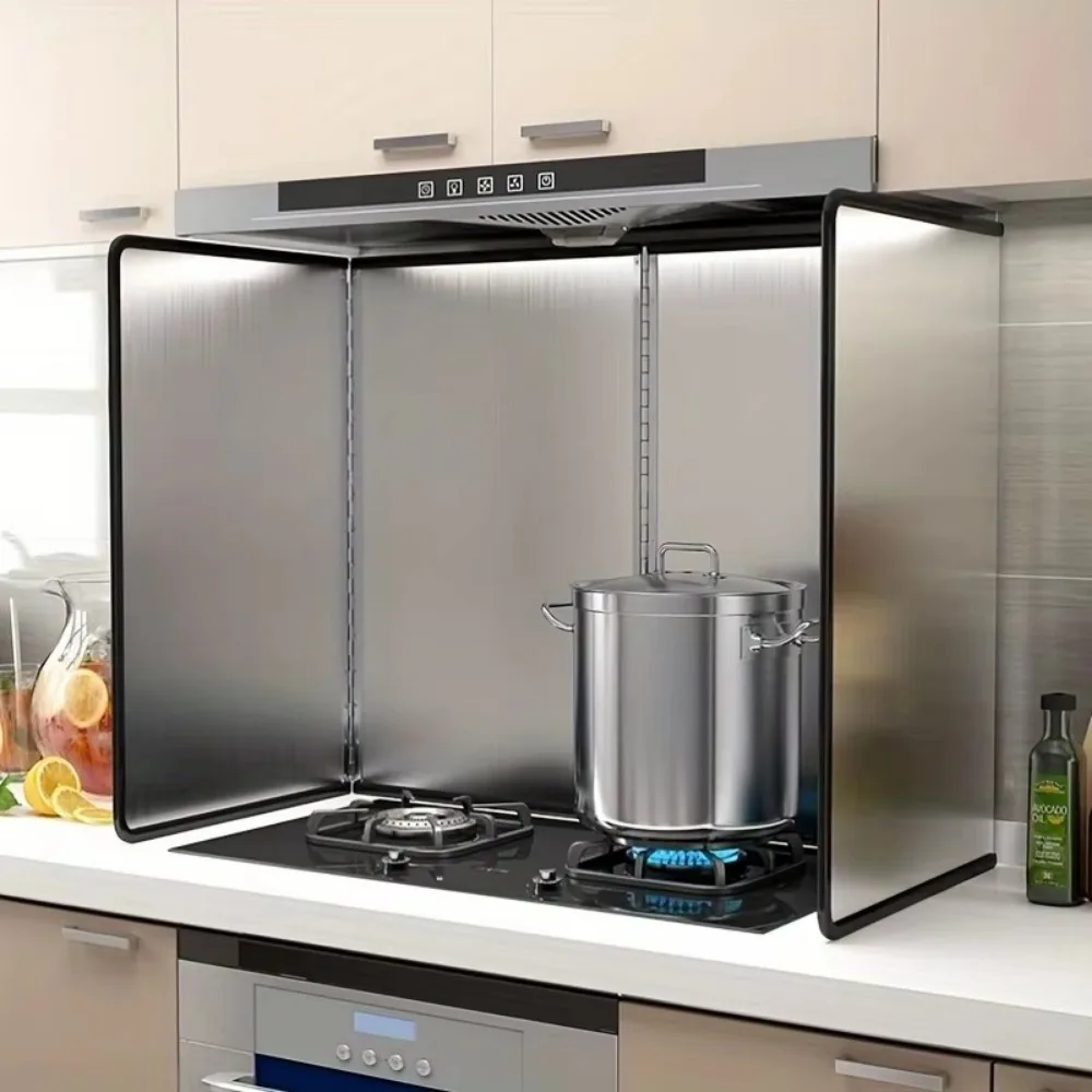 Creative Stainless Steel Foldable Panels Anti-splash Non-Stick Splash Guard Stove Oil Baffle Kitchen Supplies
