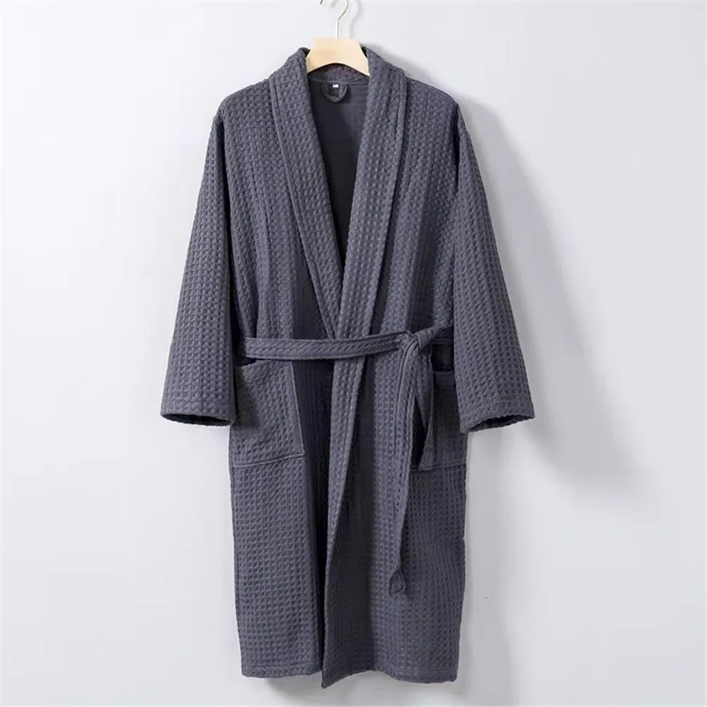 Double Layer Waffle Cotton Couple Long Robe Loungewear Autumn Winter Bathrobe Kimono Night Wear Loose Comfortable Soft Sleepwear