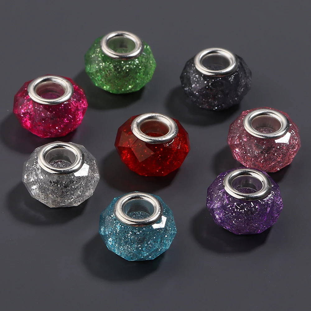20 Stück 14mm Glitzer-Facetten-Harzperlen Muranos Großloch-Abstandsperlen für DIY Armband Halskette Schmuckherstellung Zubehör – Detail 6