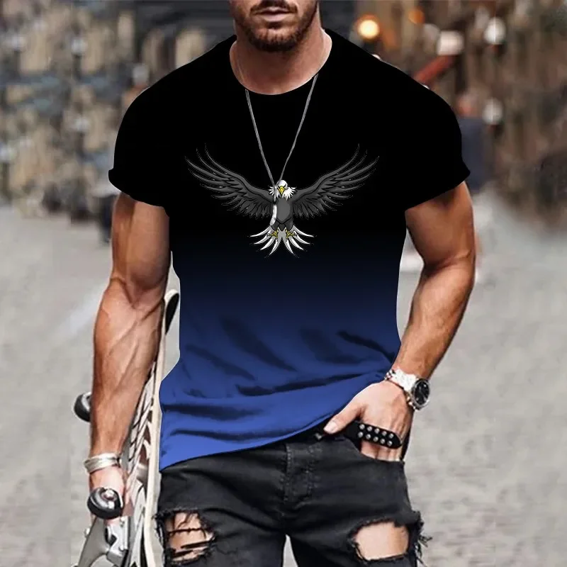 

2025 3D Printed Gradient Eagle Quick Dry Breathable Sport Men's Summer Plus Size O Collar Race Training T-shirt