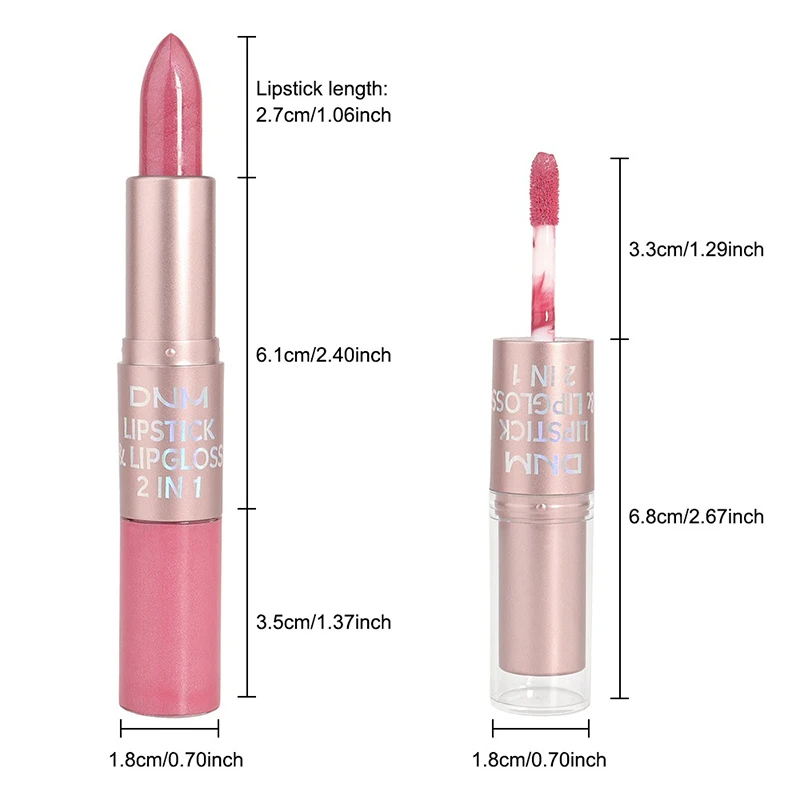 أحمر شفاه وملمع شفاه 2 في 1 بلون معدني لامع وجذاب، أحمر شفاه سائل بلمعان طويل الأمد ومرطب ومقاوم للماء