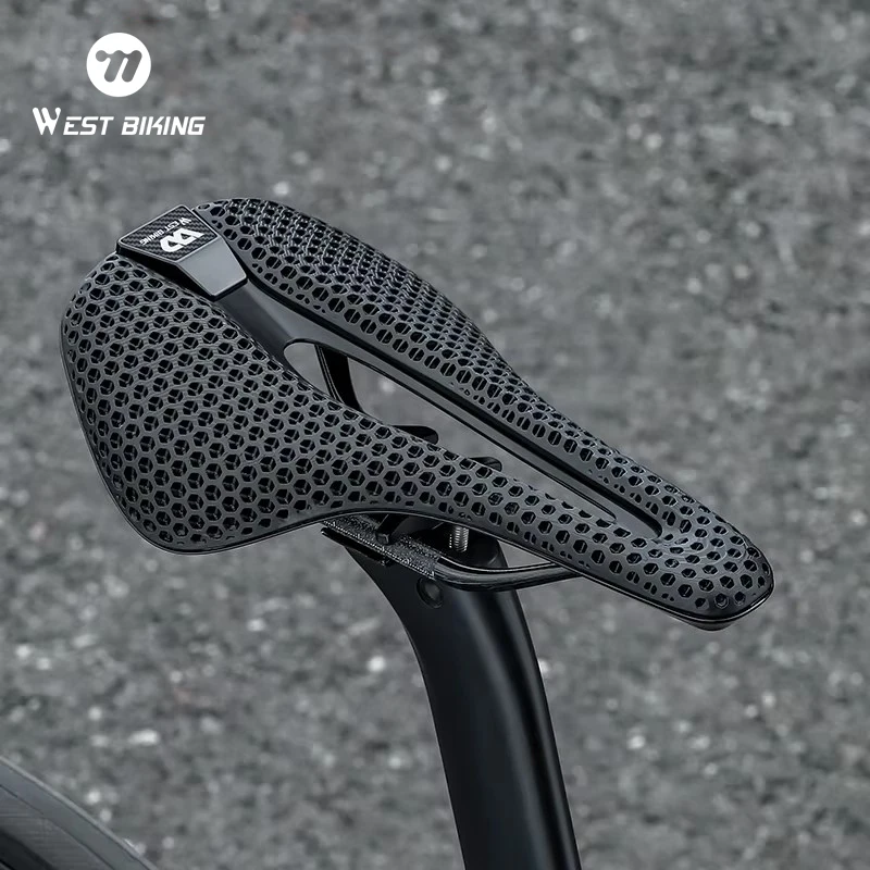 WEST BIKING Full T700 Carbon Fiber White Bicycle Saddle 3D Printed Zoned Shock Absorbing Honeycomb Resin Seat Racing Bike Saddle