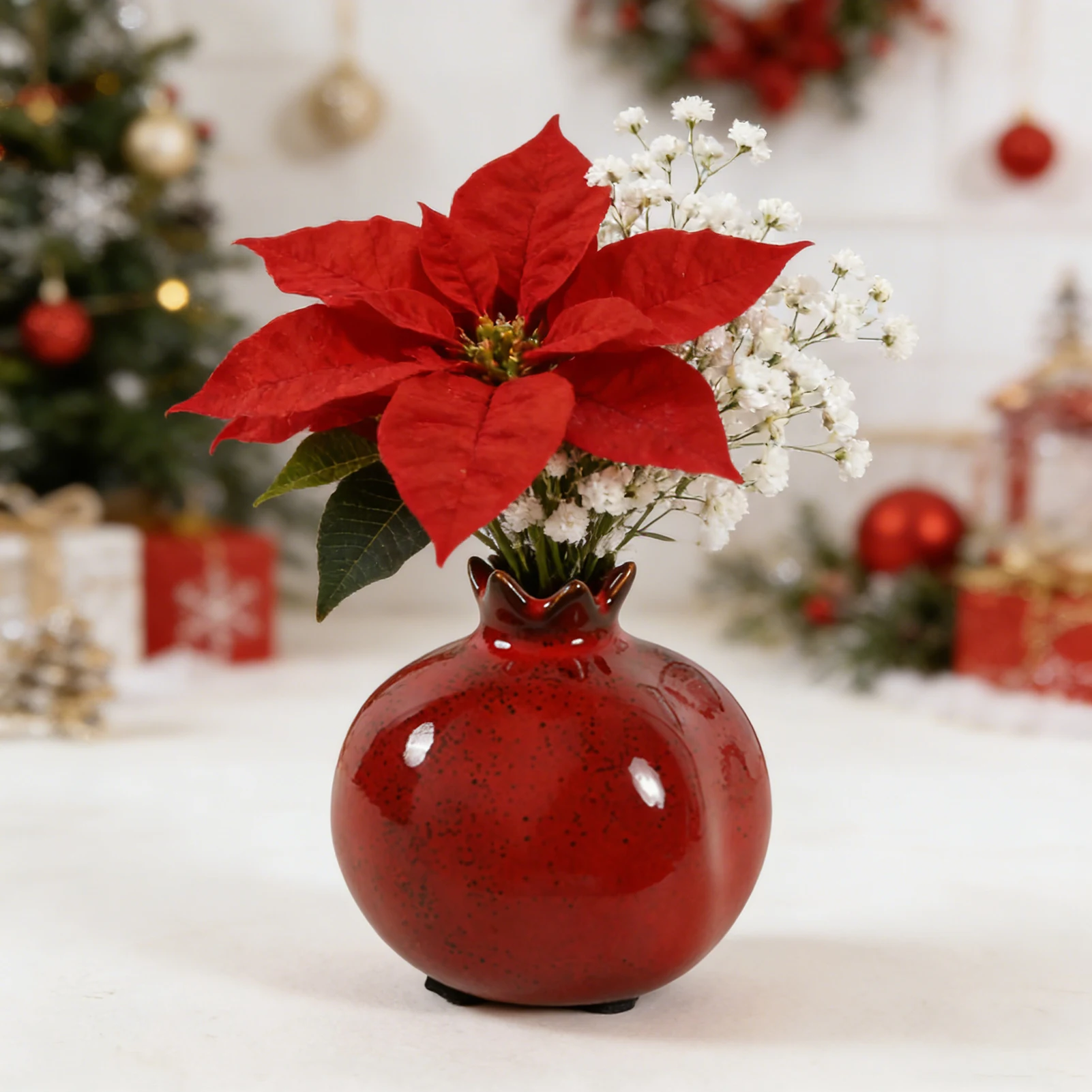 Creative Ceramic Vase Pomegranate Design Vase Home Office Table Decoration Crafts for Grow Plant Insert Artificial-Florals