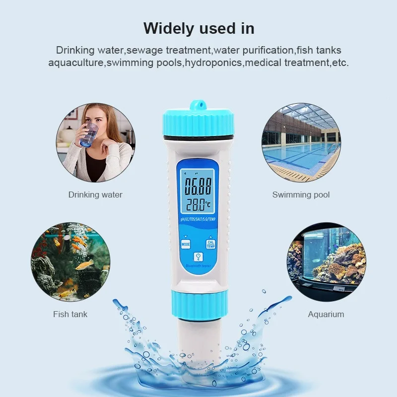 Utility Multifunctional Six-in-one Water Quality Pen Ph/ec/tds/salinity/temperature/SG PH Test