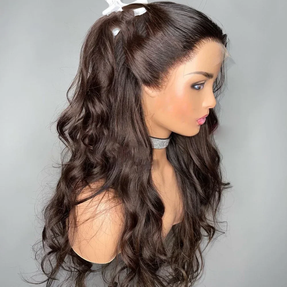 

Мягкий, предварительно сорванный, мягкий, 26 дюймов, длинный, коричневый, объемная волна, плотность 180, синтетический парик спереди для женщин, термостойкий, бесклеевой
