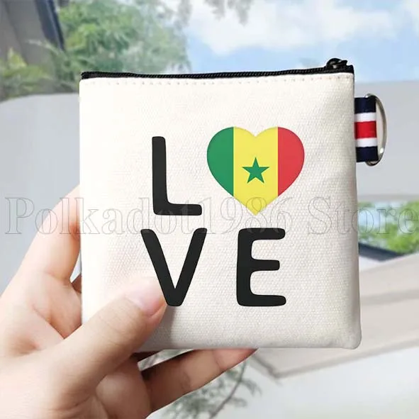 กระเป๋าใส่เหรียญผ้าแคนวาสลายธงชาติเซเนกัล ของที่ระลึกจากเซเนกัล กระเป๋าใส่กุญแจทรงสี่เหลี่ยมเล็ก กระเป๋าใส่บัตรสำหรับเดินทาง กระเป๋าใส่ของผ้าฝ้าย กระเป๋าซิป
