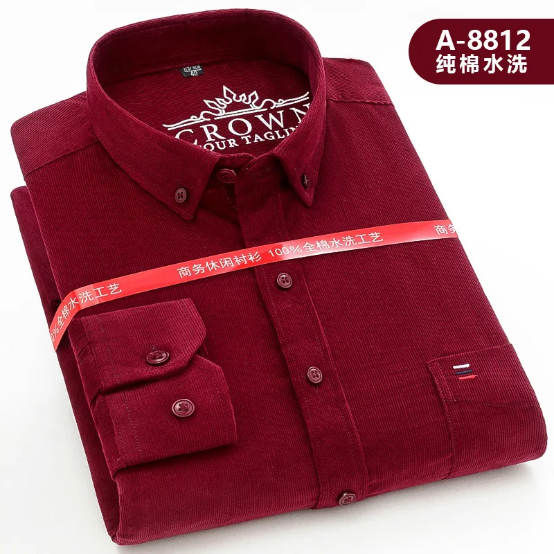 Cotton Corduroy Shirt for Men Plus Size Casual Business Mens Solid Color Long Sleeve Leisure New Dress Top Shirt Clothes Winter