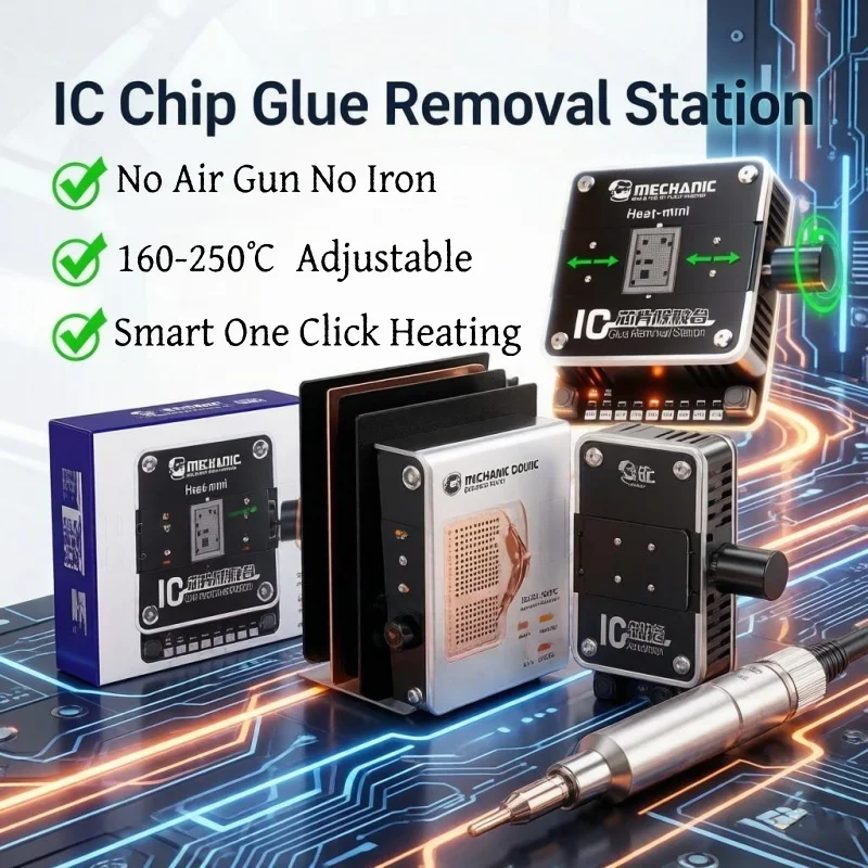 

MECHANIC Heat-mini IC Glue Removal Station 160-250℃ Adjustable No Air Gun No Iron for iPhone CPU Samsung Chip Underfill Removal