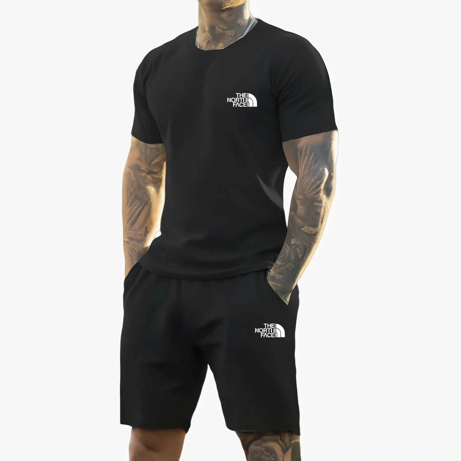 

2025 summer new men's printed short-sleeved T-shirt + shorts suit, casual sportswear, breathable outdoor casual men's T-shirt,