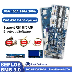 Seplos Bms 3.0 Smart Bms 100A/150A/200A 24V/48V 13S 14S 8S 15S 16S LFP with Bluetooth LCD Screen BMS Li-Ion LiFePO4 Battery