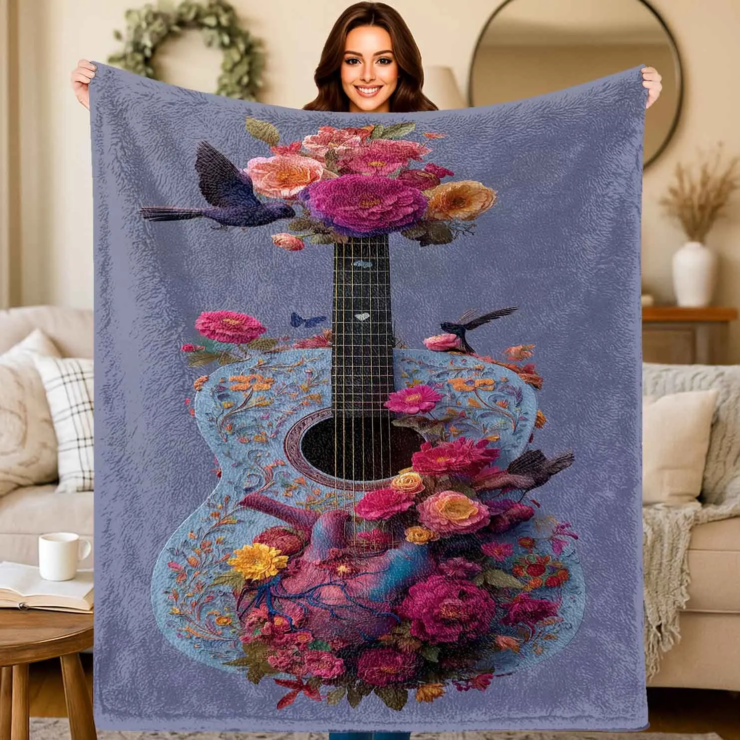 Modern Musical Instrument 2d Printed Soft Couch Cover Throw Retro Style Home Accent For Office Supermarket Store