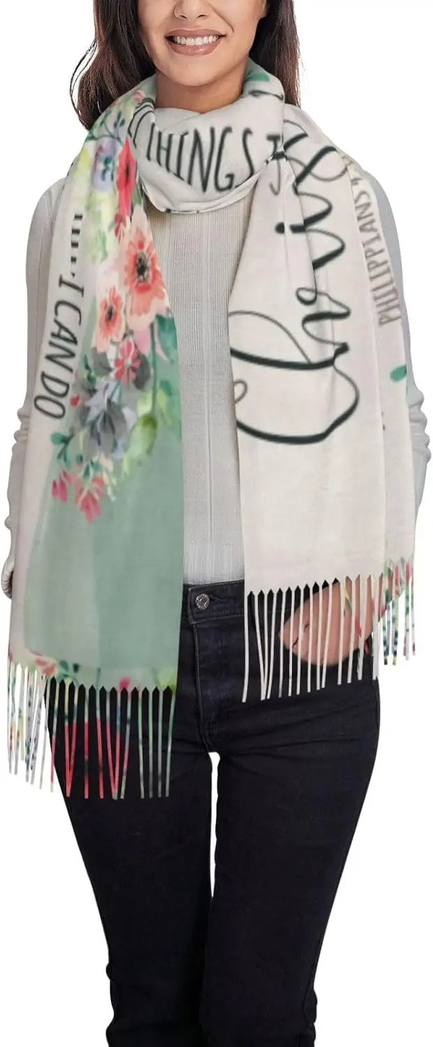 الأزهار المسيحية صدق يسوع عيد الميلاد الكشمير وشاح مع شرابات لينة الدافئة لربيع الخريف الشتاء والهدايا الدفء