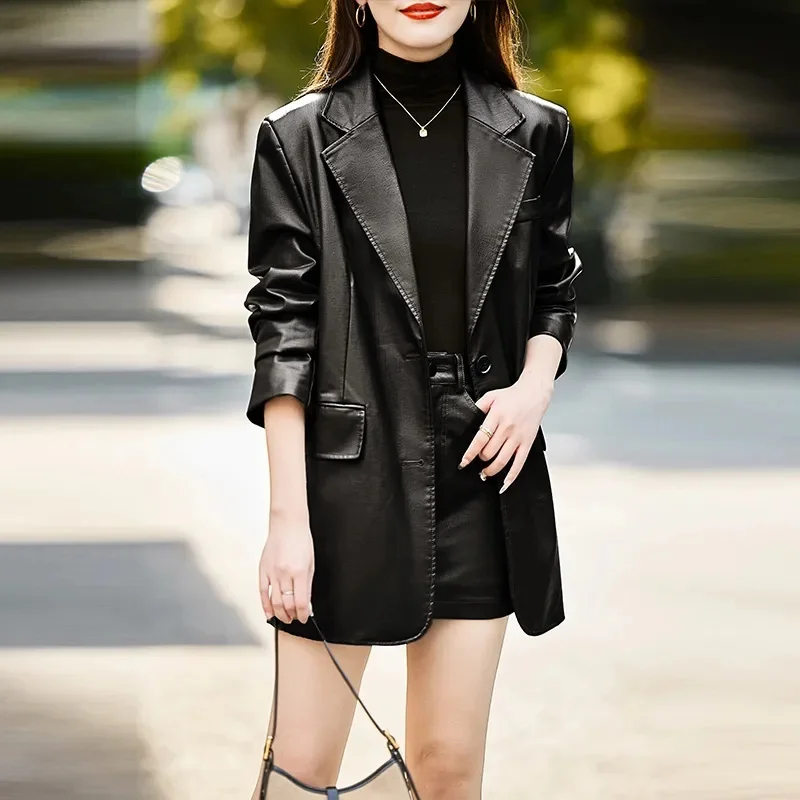 2025年 レディース 大きいサイズ 4XL レザーアウター 韓国風 女性用 ルーズ フェイクレザーコート 春秋 レディースファッション PUレザージャケット