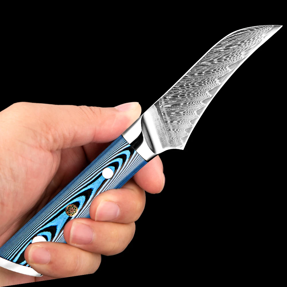 XITUO Damascus Paring Knife 3.5 Inch Curved Edge Fruit Knife Vg10 Steel Core Damascus Blade Peeling Knife Pakkawood Handle