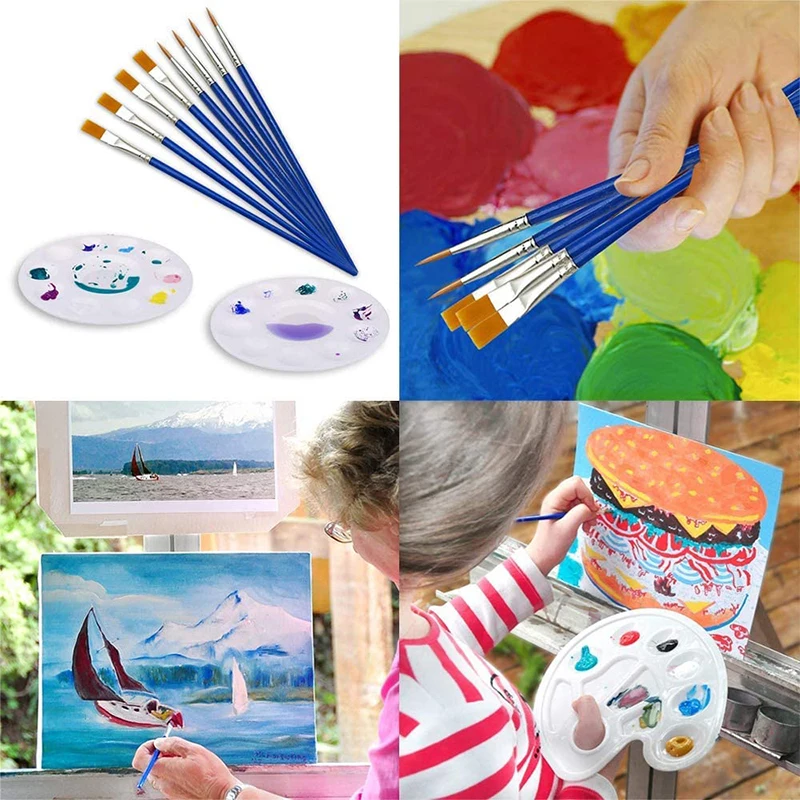 12pcs Detail Paint Brushes Set Kids Nylon Hair Flat Small Paintbrush for Acrylic Oil Watercolor Artist Painting Bulk Kits