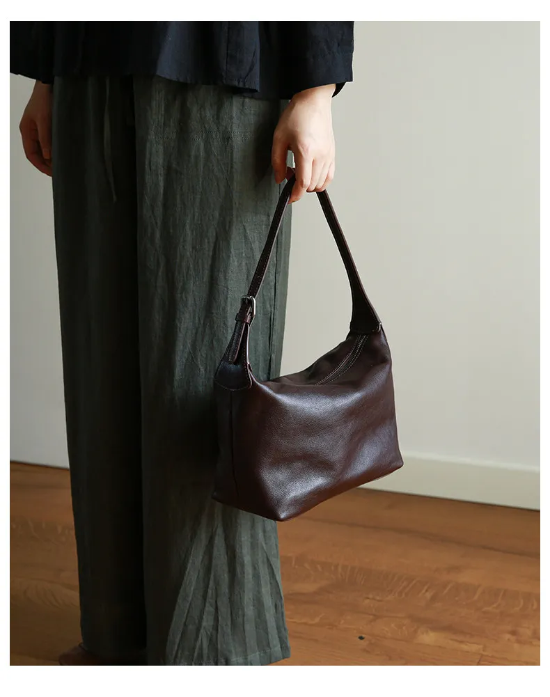 PNDME schlichte, lässige, hochwertige Damen-Umhängetasche aus echtem Leder, modische Outdoor-Reisetasche aus Rindsleder, Damen-Unterarmtasche – Detail 8