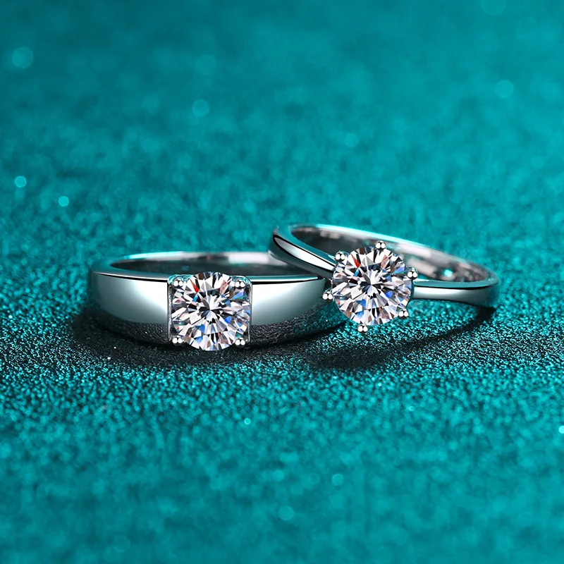 Light luxury fashion Korean version opening 1 carat mosanite ring platinum men and women diamond ring pair pt950 couple ring