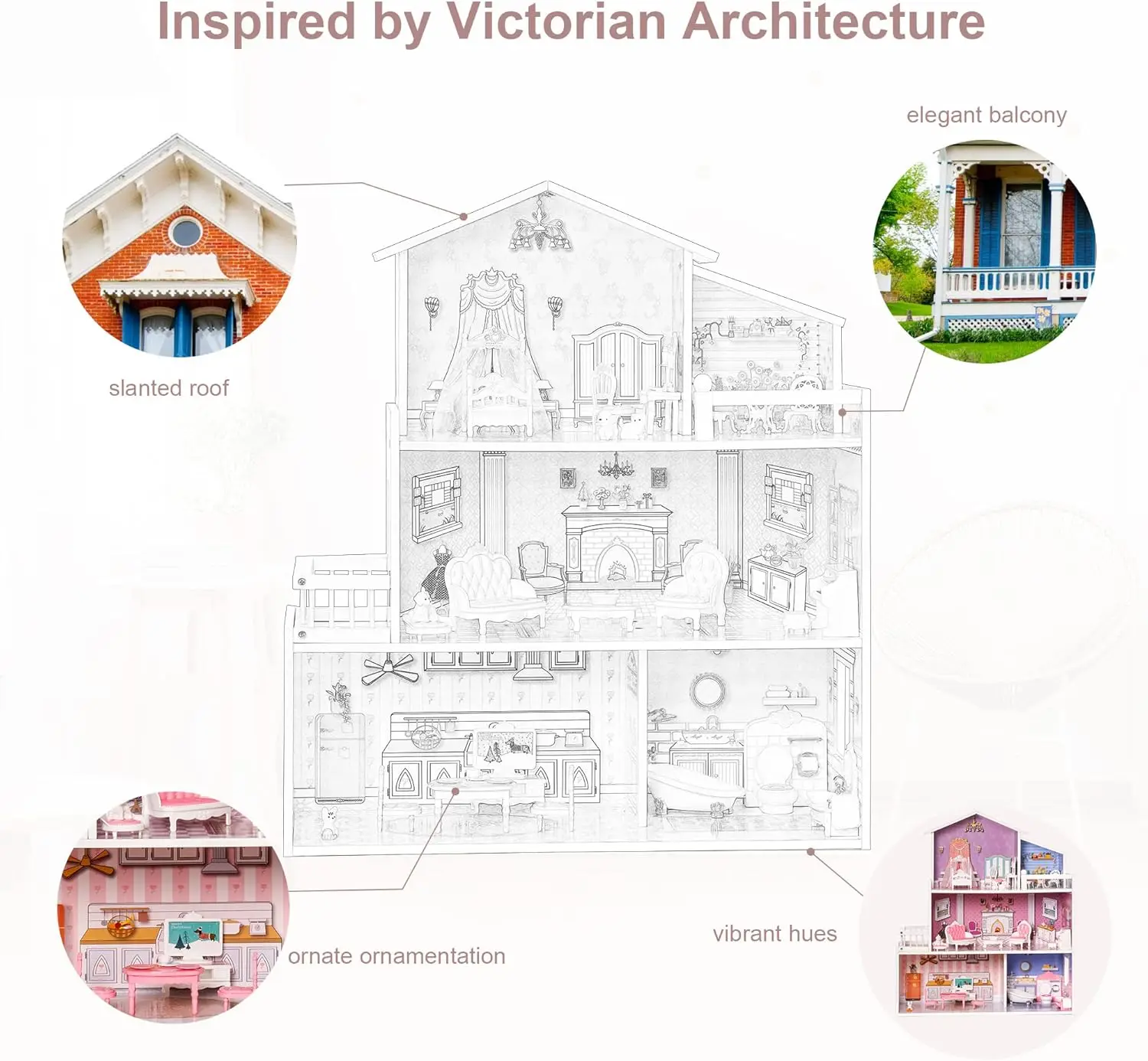 Robotime Robud Victoria أثاث بيت الدمى الخشبي لعبة بيت الدمى لمرحلة ما قبل المدرسة للفتيات 3+