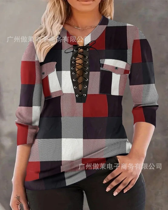 

Women's Fashion Versatile Shirt Plaid Print Casual Shirt Top 2024 Early Spring Latest Urban Style Atmosphere Commanding Shirt