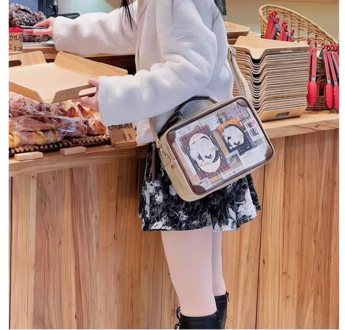 Harajuku خمر الصلبة Ita حقيبة المرأة واسعة متعددة جيب متعددة الوظائف حقيبة كروسبودي السيدات بولي Leather الجلود حقيبة يد مربعة Y2k