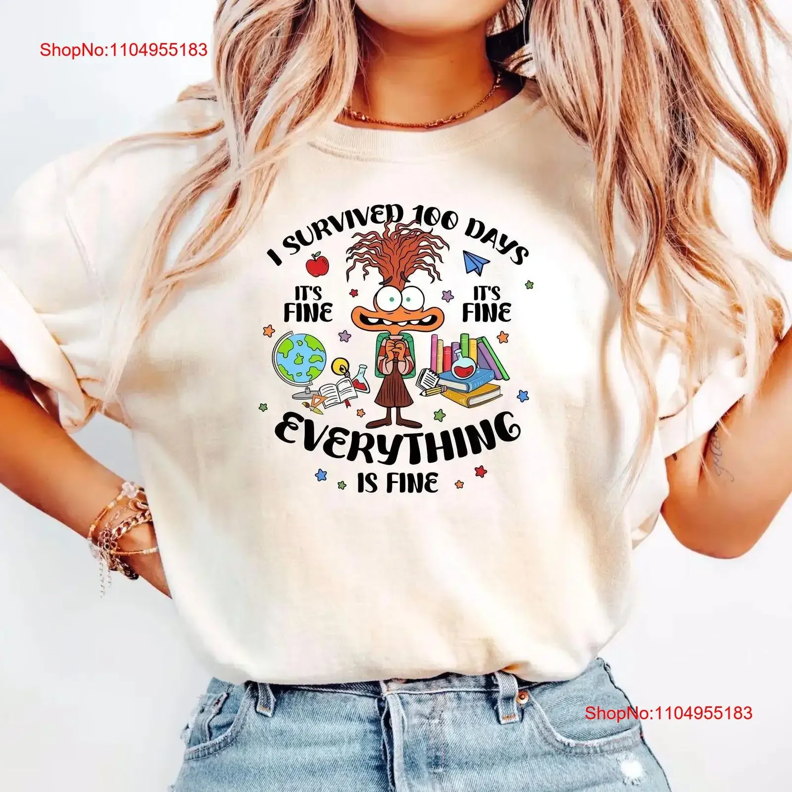لقد نجوت 100 يوم، إنه جيد، أنا كل شيء هو تي شيرت مضحك القلق لمدرس المدرسة العودة إلى عتيق مغسول #1