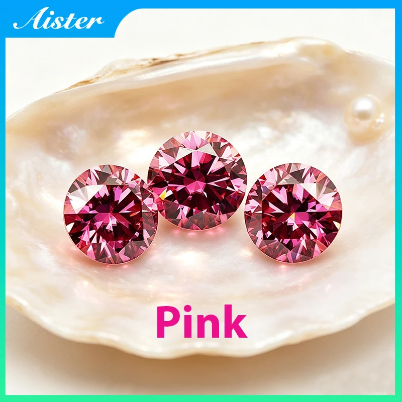 Pink Colored round Cut Moissanite Stone 3.0mm-11.0mm VVS1 Lab Diamond Equivalent Passed Diamond Tester with GRA Report