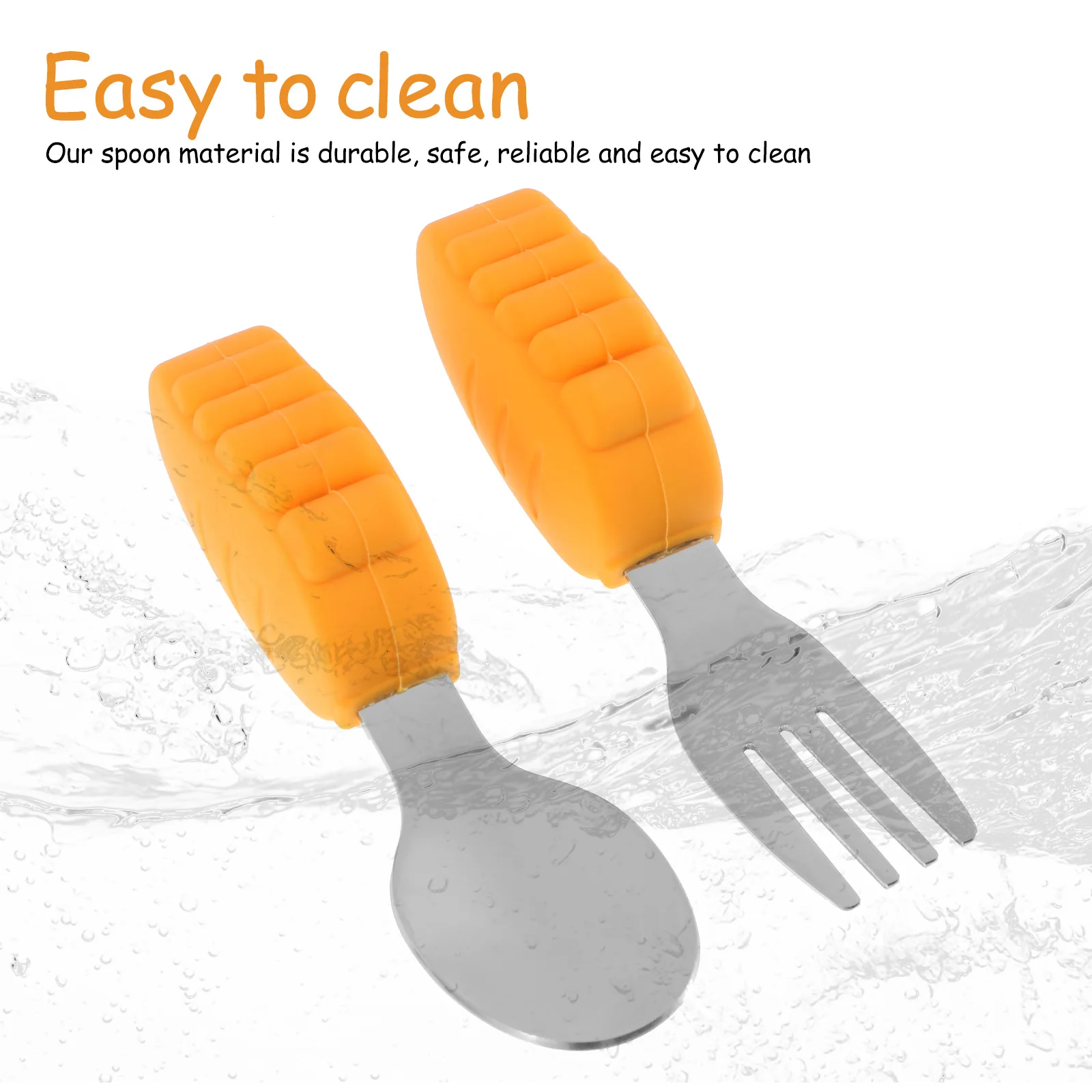 

Baby Silicone Fork Spoon Set Non Slip Training Feeding Utensils Stainless Steel Cutlery Supplies Safe Toddler Tableware