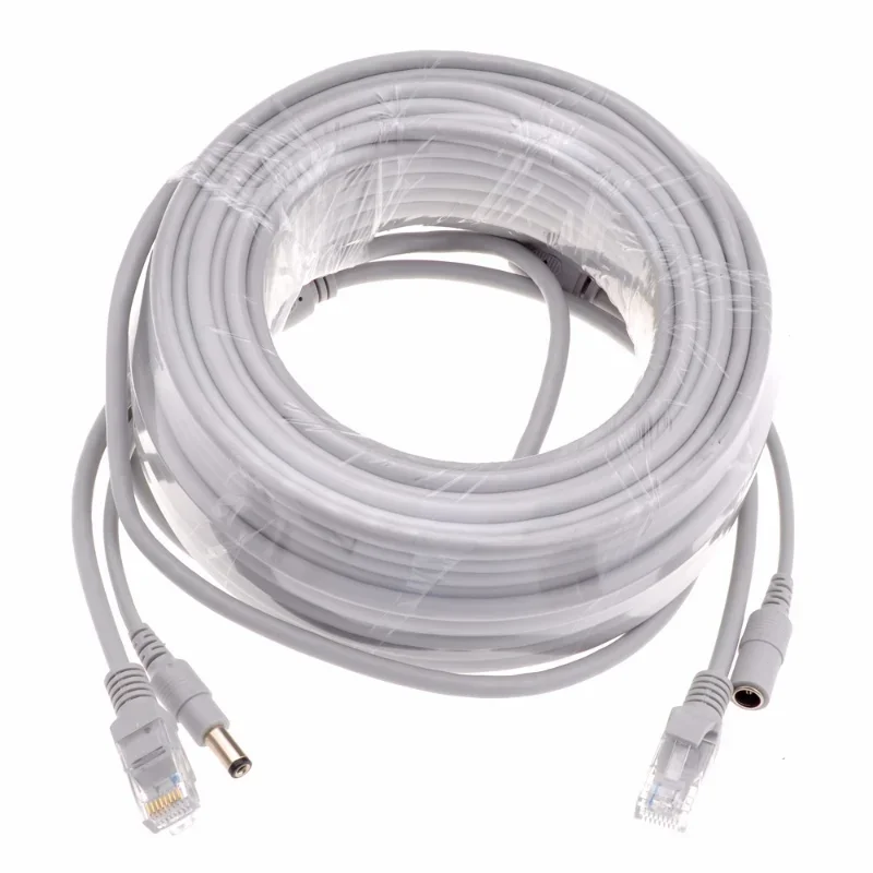 5M/10M/15M/20M/30M Ethernet Cable CAT5/CAT-5e RJ45 + DC Power Gray Cables for IP Network Camera NVR CCTV System