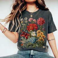 Camisa de algodón holgada para mujer, ropa de fantasía, Top de flores, colores cómodos, Retro, Boho, Wildflowers, Y2K