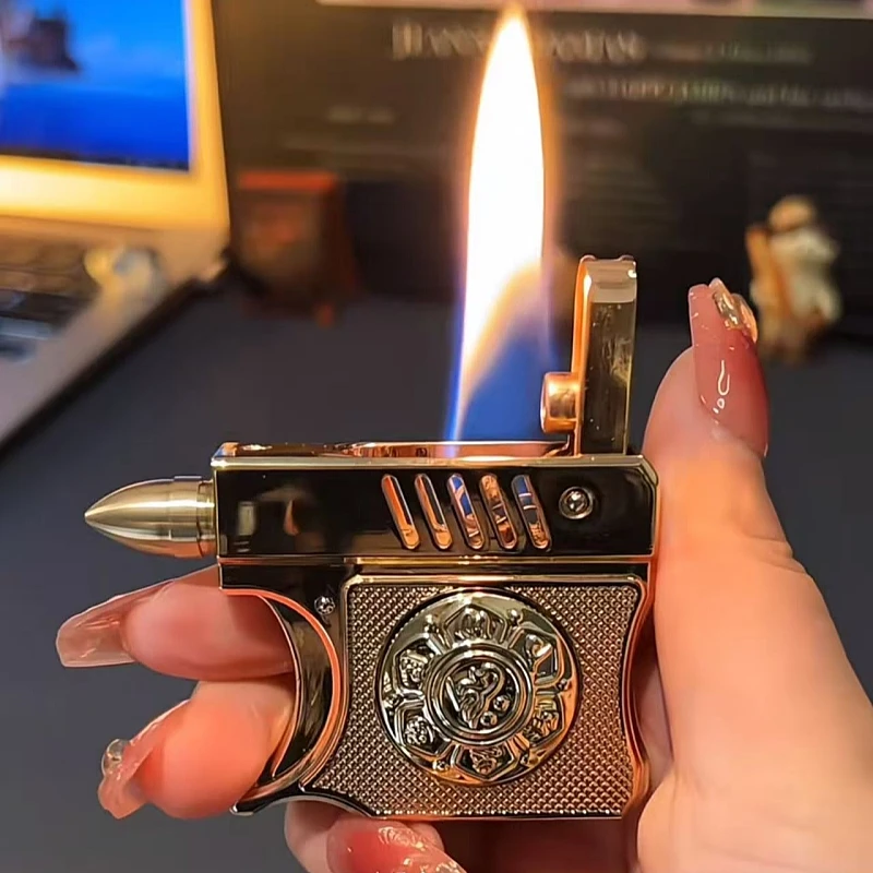 

Metal Classic Retro Grinding Wheel Catapult Lighter Gyro Decompression Open Flame Outdoor Lighter Personalized Men's Small Gift