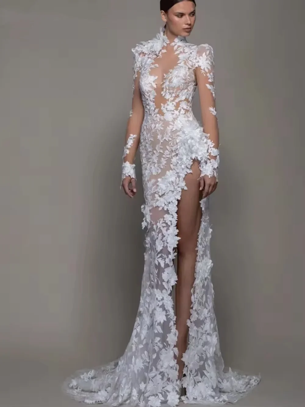 Modern 3D Flower Mermaid Wedding Dresses with Slit
