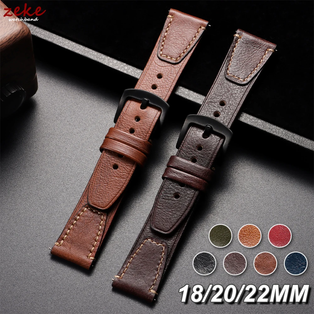 

Vintage Brown Genuine Leather Watch Strap Retro Rub Colour Calfskin Straps for Seiko for Rolex Quick Release 20mm 22mm Wristband
