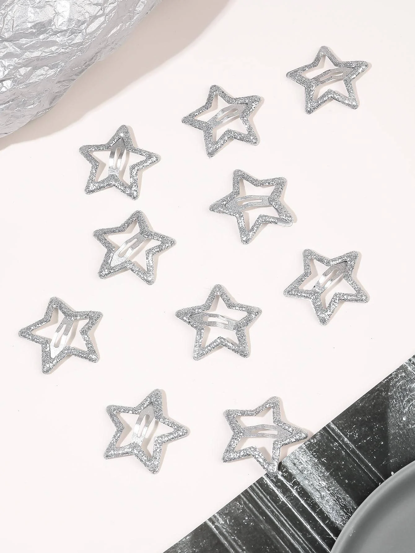 10/20PCS Silber Metall Funkelnde 1,2" Stern Haarspangen Snap Haarspangen Rutschfeste Clips für Mädchen Frauen Y2K Haarschmuck – Detail 5