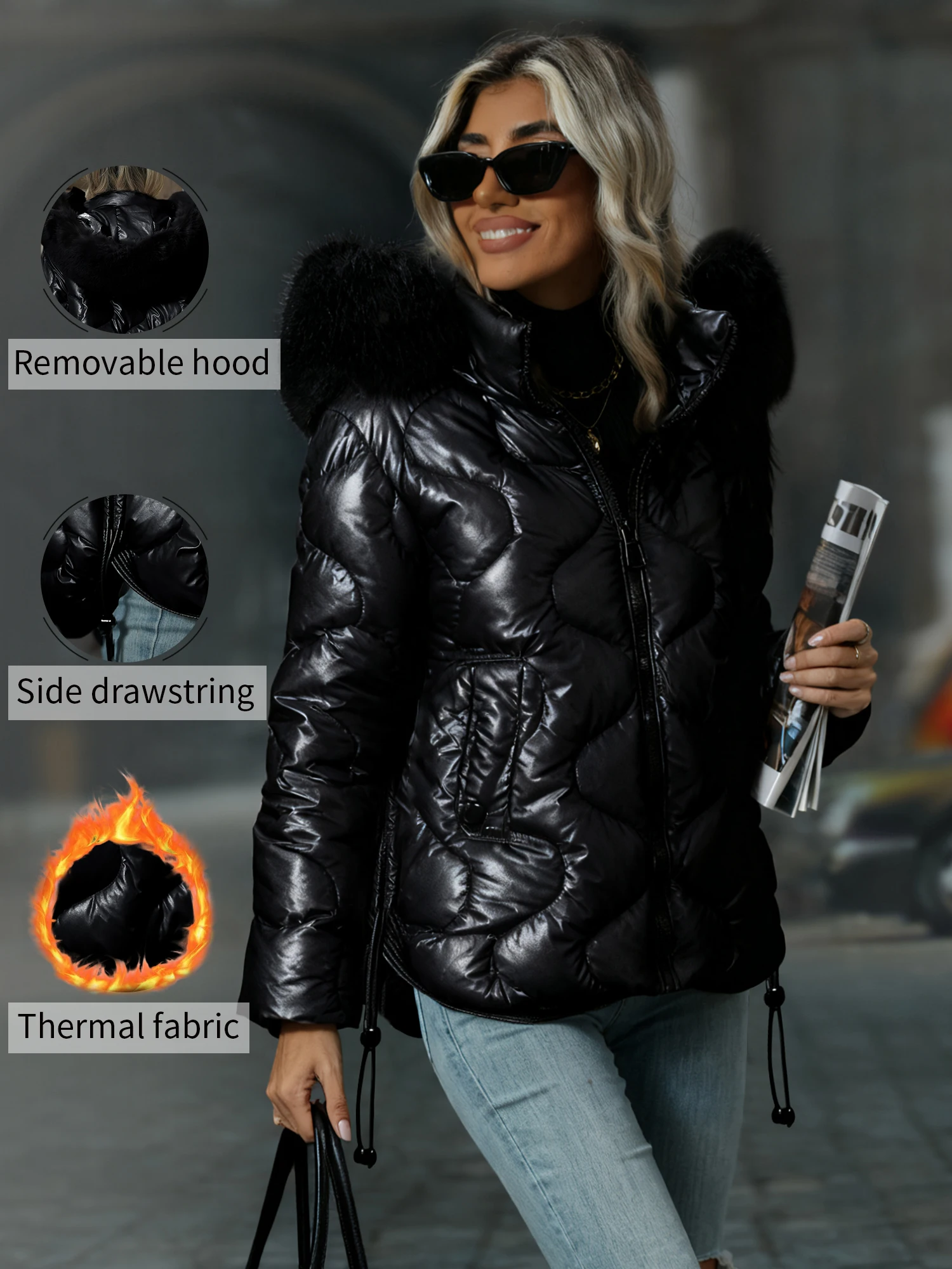 レディース 冬 カジュアルコート 無地 ポケット付き 長袖 通勤 ジッパー付き フード付きジャケット クリスマス衣装