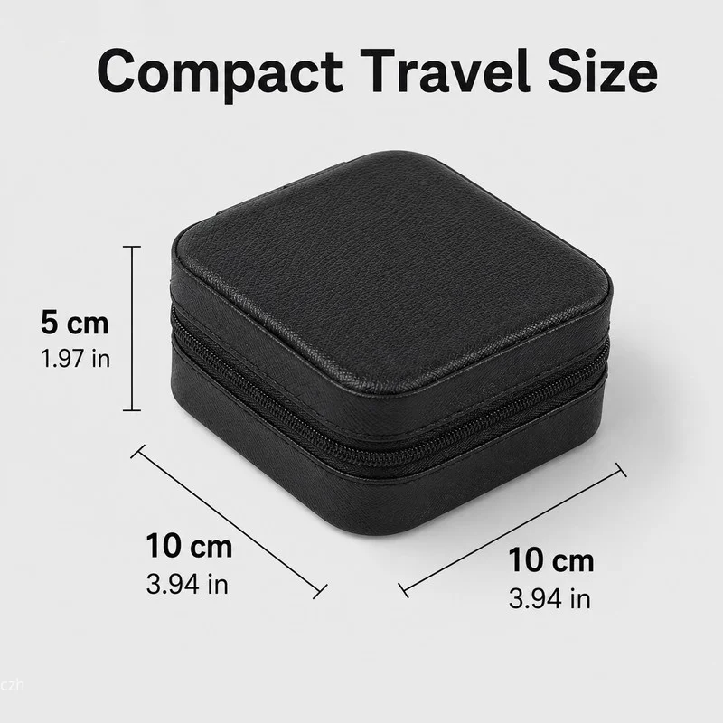 Compact Travel Jewelry Case, PU Leather Zip Organizer with Ring Rolls and Necklace Hooks - Image 3