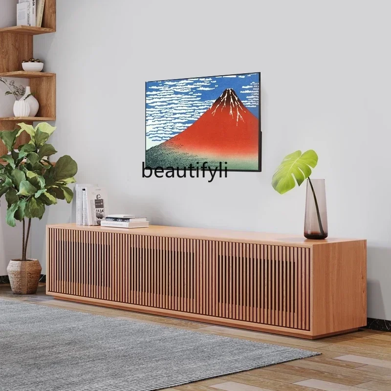 

01 Solid Wood Grille TV Cabinet Storage Cabinet Nordic Retro Locker Japanese Living Room Floor Cabinet