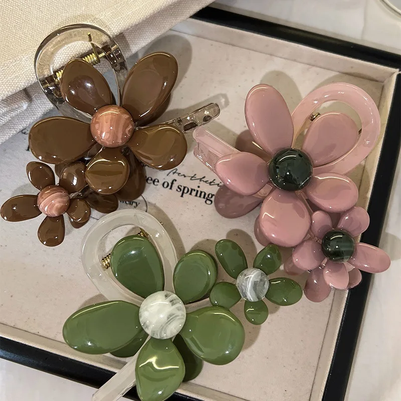 Barrettes à cheveux en plastique pour femmes coréennes, pinces à cheveux, épingles à cheveux, accessoires de mode polyvalents, tempérament, 2 fleurs