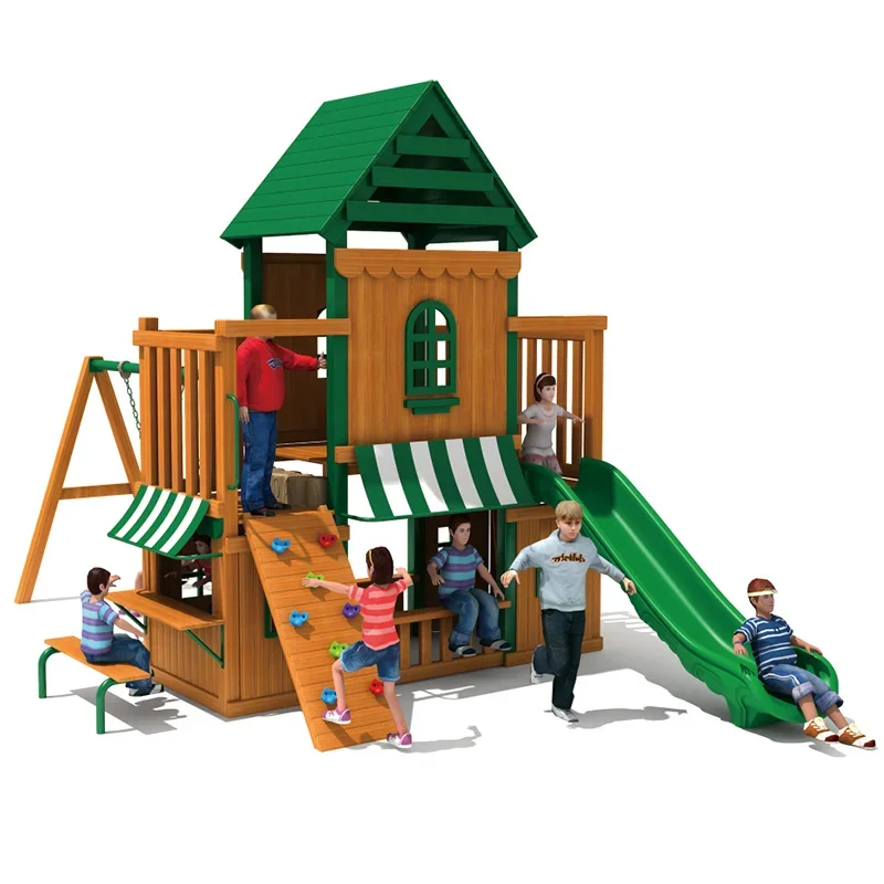 Customizable wooden theme park outdoor children playground combination slide amusement equipment manufacturer